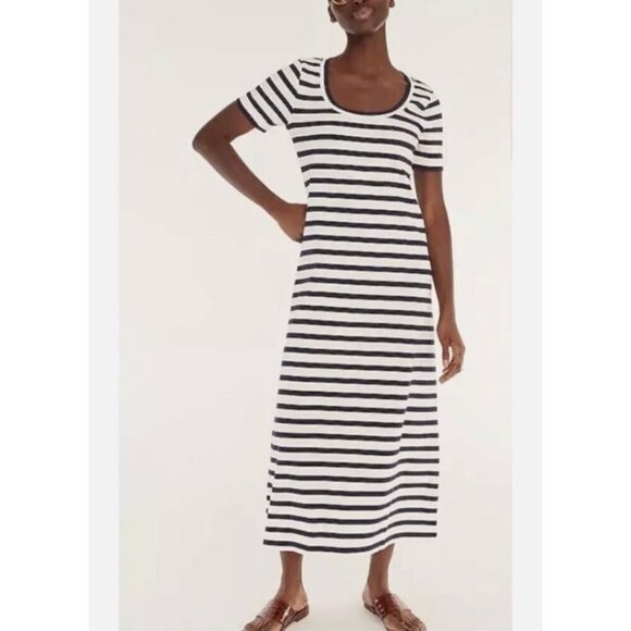 J.CREW Knit Midi Dress in Navy Stripe Size Medium #BG216 - Picture 1 of 8